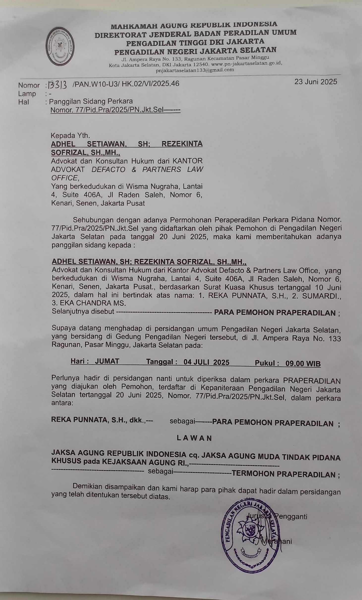Warga Tulang Bawang Layangkan Praperadilan, Desak Kejagung Usut Dugaan Suap Bos SGC Kepada Zarof Ricar
