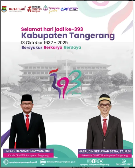 DPMPTSP Kabupaten Tangerang Ucapkan Selamat Hari Jadi ke-393 Kabupaten Tangerang: Bersyukur, Berkarya, Berdaya
