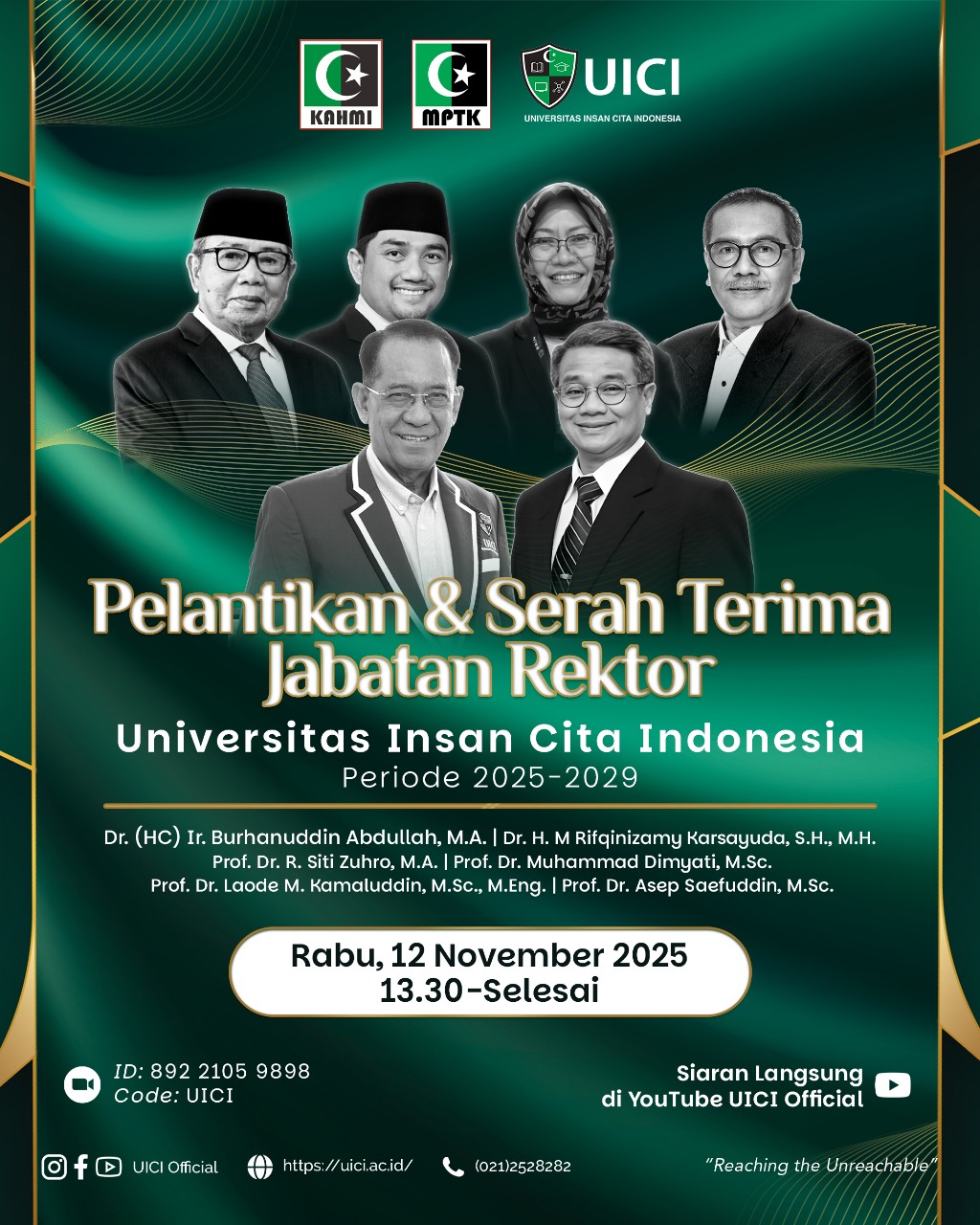 Prof. Laode Akhiri Masa Bakti, Prof. Asep Saefuddin Jabat Rektor UICI Periode 2025–2029