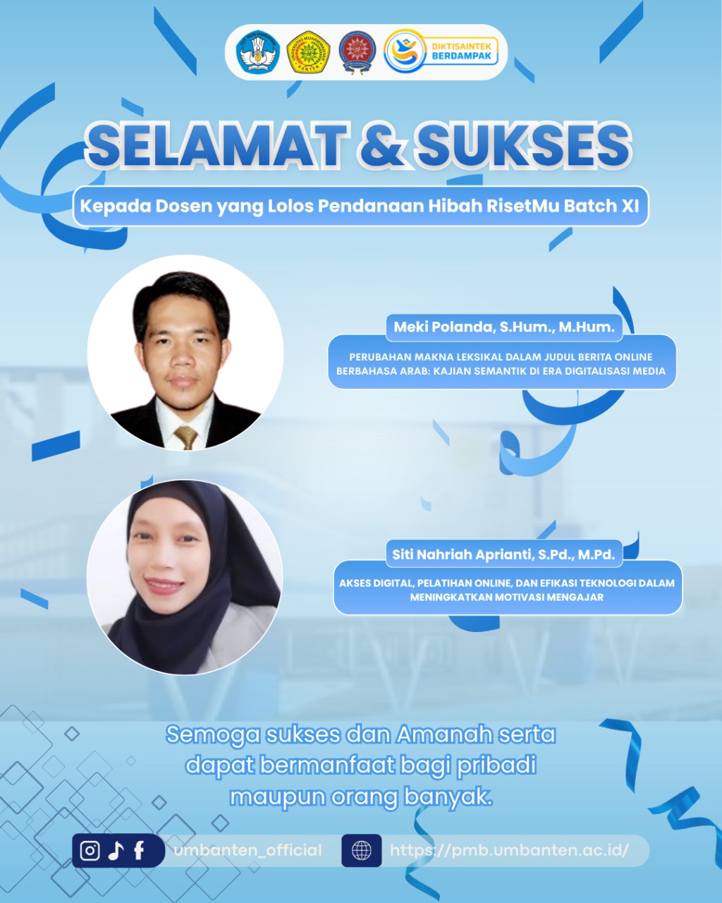 Dua Dosen UMBanten Lolos Hibah RisetMu Batch XI, Siap Kembangkan Penelitian Berbasis Digital