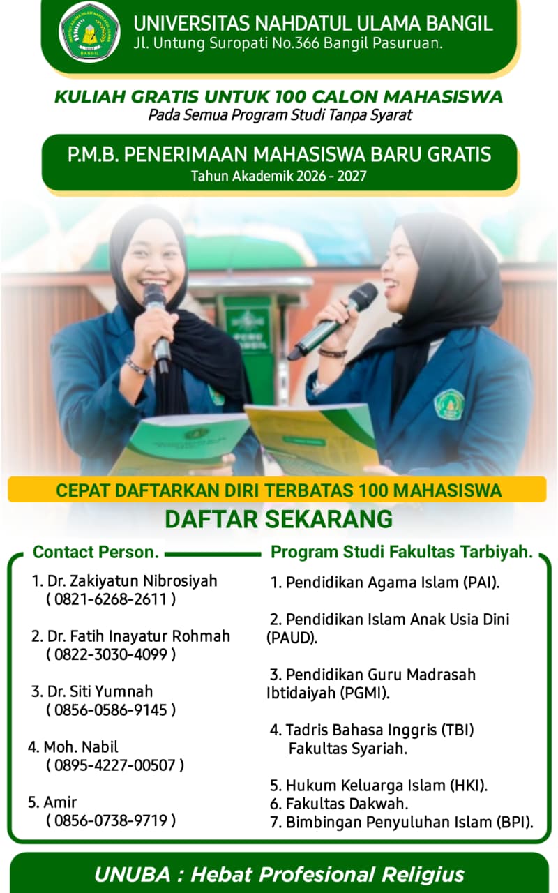 Jangan Sampai Terlewat! Universitas Nahdlatul Ulama Bangil Buka Beasiswa Kuliah Gratis untuk 100 Mahasiswa Baru 2026–2027